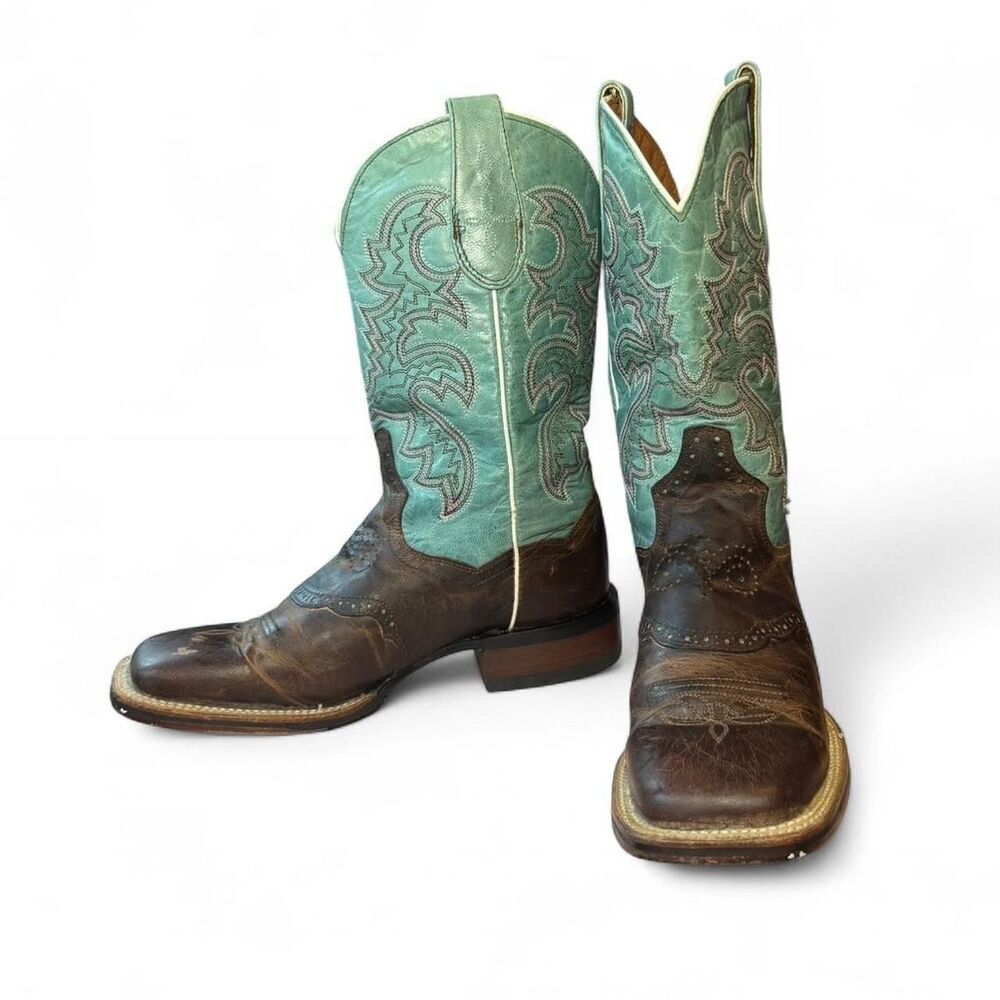 Dan Post Babs DP4937 Western Boots Womens 7.5 Brown Turquoise Square Toe Cowgirl